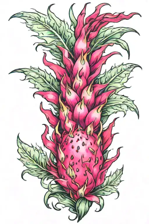 Dragonfruit Plant Surrounded By Fire With Dragon