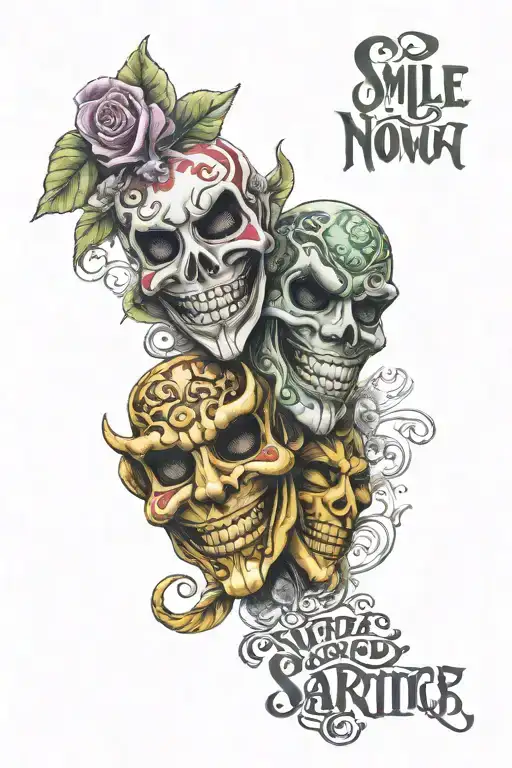 Smile Now Cry Later Mask With The Word Sacrifice Written