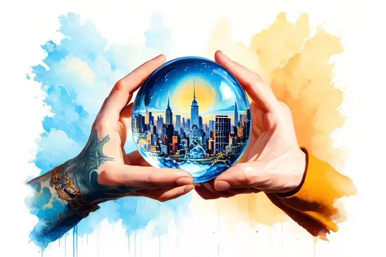 2 Hands Holding A Crystal Ball With A City Inside