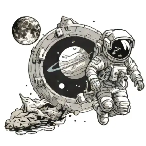 Astronaut And Solar Space System