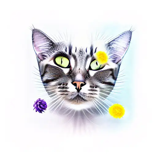 Cat With Moon And Chrysanthemums