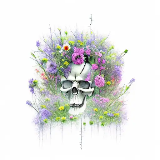 A Grim Reaper Standing In A Field Of Flowers