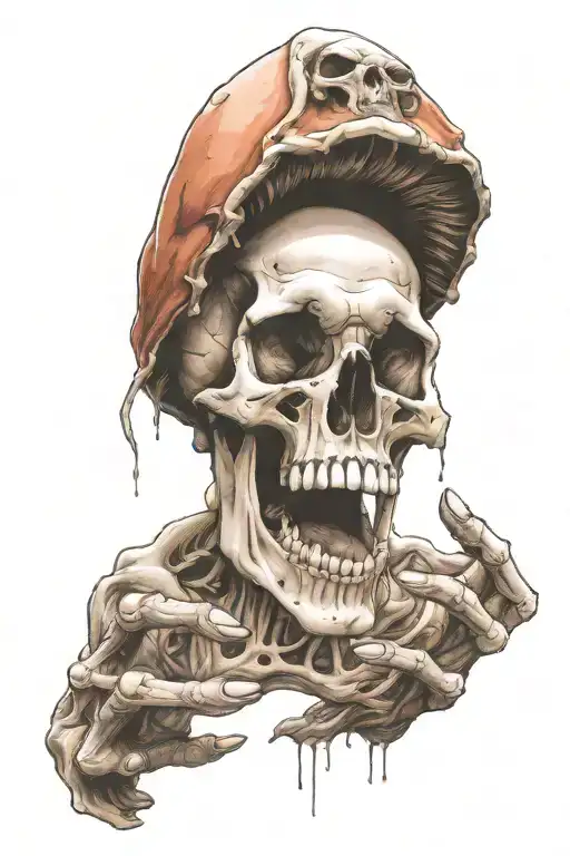 Mushroom Skull Screaming From Alien Hand Pulling Back The Cap