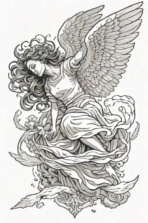 Falling Angel Half With Girl Holding