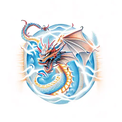 Dragon At The Top Of The Mountain With Flame