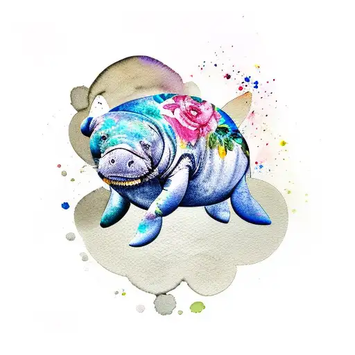Watercolor Manatee With Baby