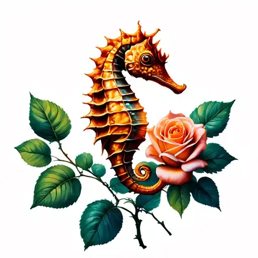 Seahorse Wrapped Around Rose Stem