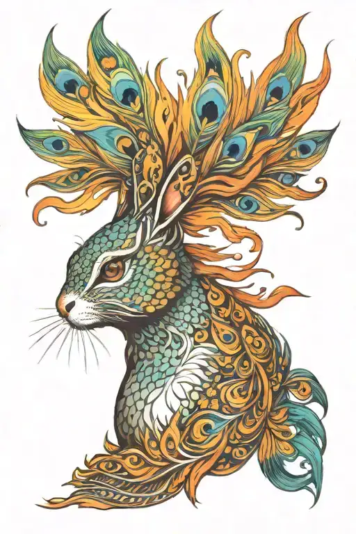 Fire Rabbit Pisces Peacock Feather