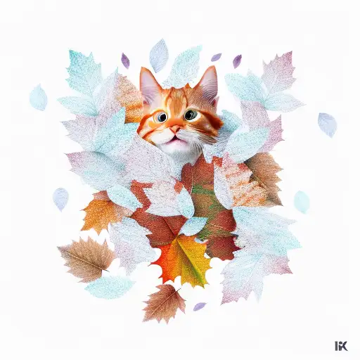 Ginger Cat Playing In Autumn Leaves
