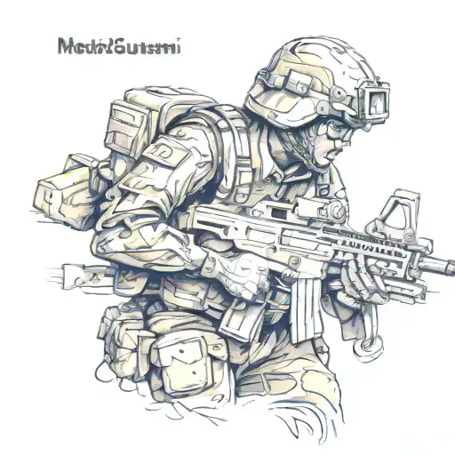 Soldier With A Machine Gun And The Inscription Metsuki Sutemi