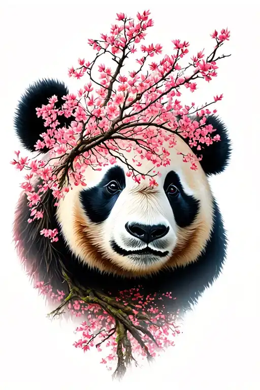 Collage Of Cherry Blossum Trees That Form The Face Of A Panda