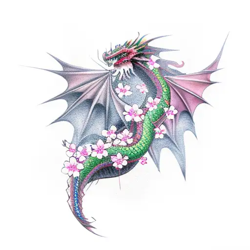 Dragon With Cherry Blossom