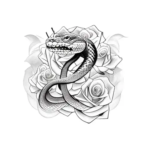 Snake With Roses And Sagittarius Zodiac Sign
