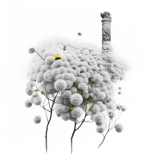 Roman Column With Yellow Mimosa Flowers