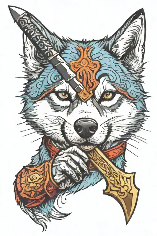 Husky Holding Sword