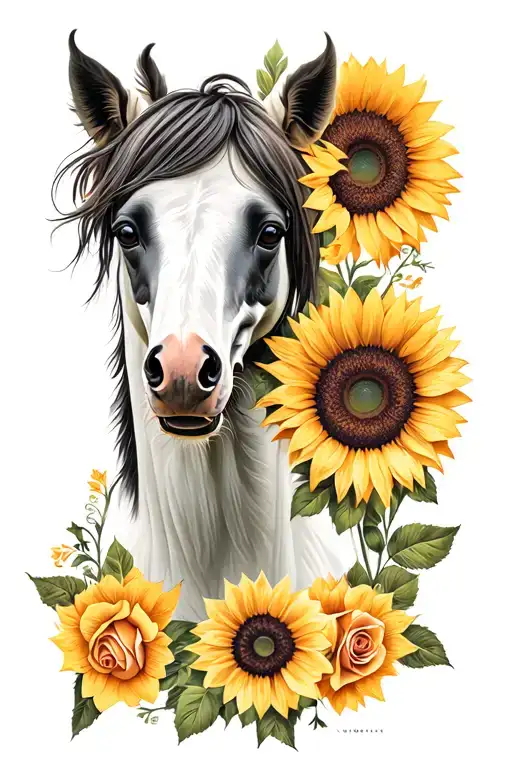 Horse Dog Sunflowers And Roses On Three Lines On The Forearm
