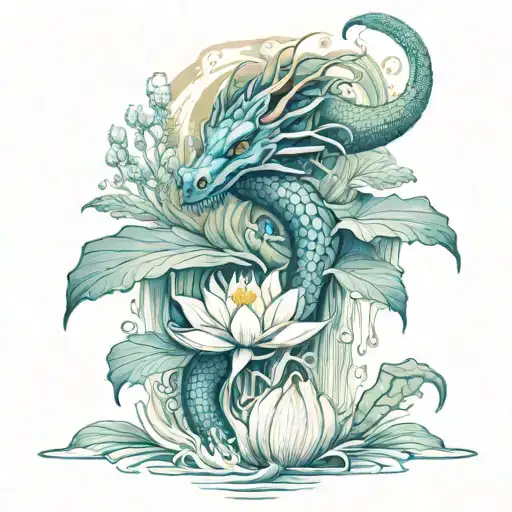 Dragon In A Lotus Waterfall Cascading