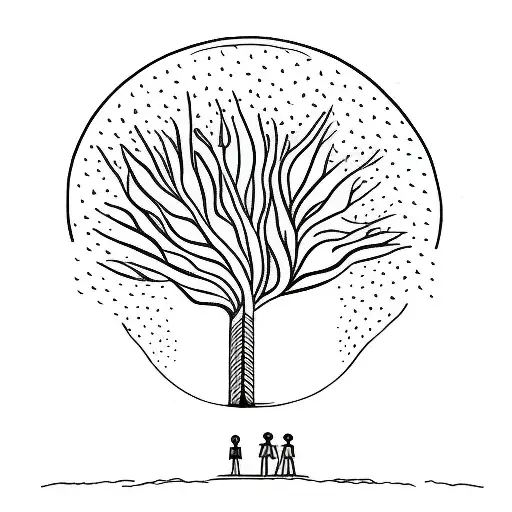 A Minimalist Tattoo Of A Yoshua Tree With A Silhouette Of A Family Sitting Under It