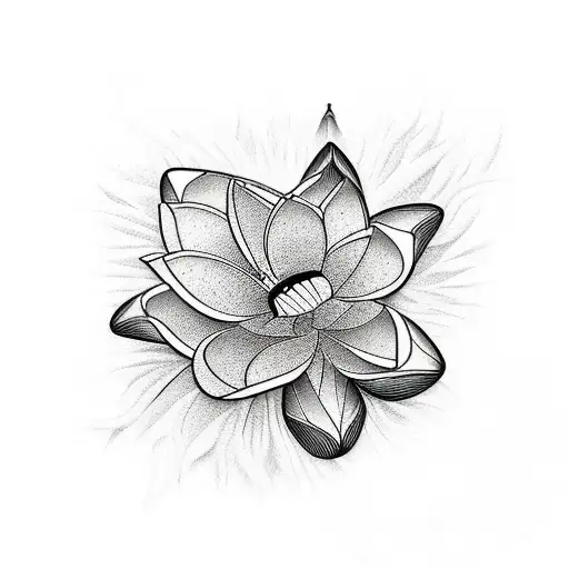 A Nature-inspired Tattoo Featuring A Lotus Flower And A Butterfly In Dotwork Style
