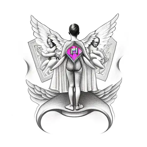 Hourglass With An Angel And Demon Holding Each Side