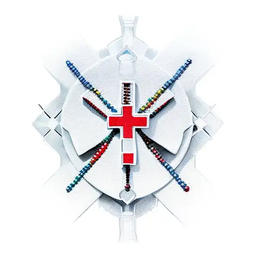 Red Cross Extending Across Transforming Into A Rosary