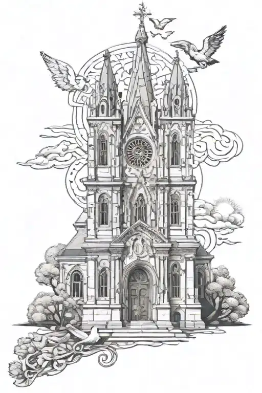 Cathedral With Assorated Catholic Imagery