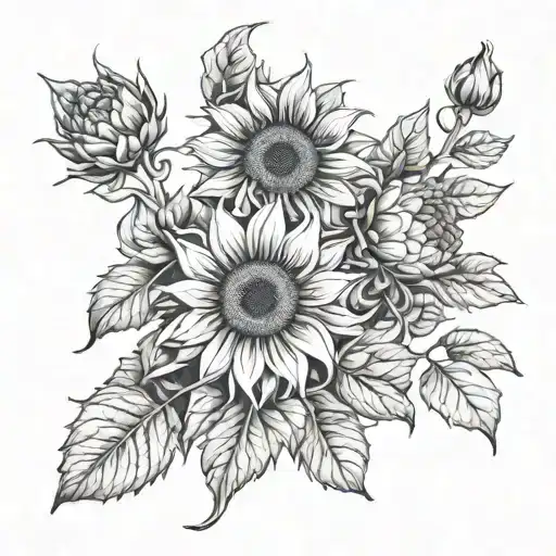 Sunflowers And Black Dahlias