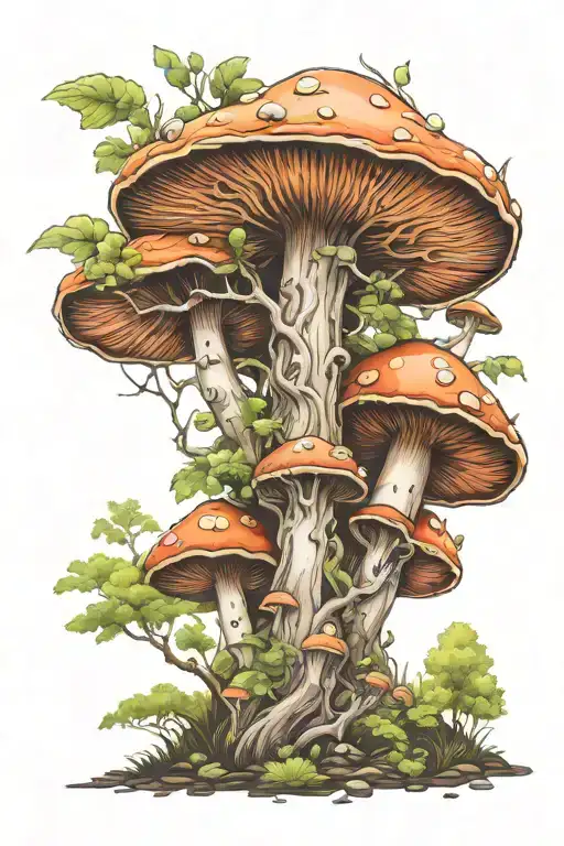 Mushroom And Tree Forest Scene