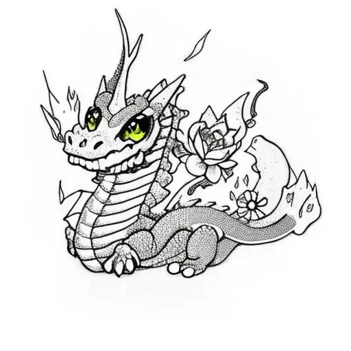Cute Dragon With Flowers Going Up Spine