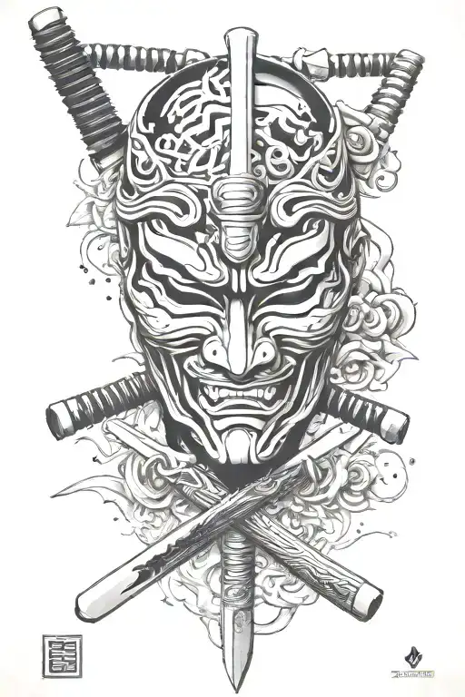 Japanese Mask Broken By A Katana