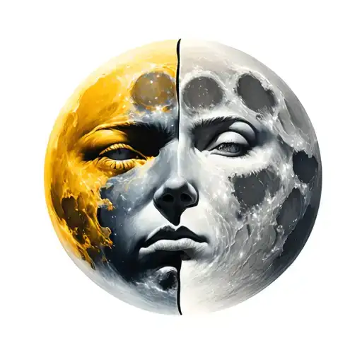Fool Moon Half Yellow Half Gray No Face On Moon