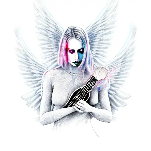 Angel Woman And Demon Woman With A Guitar In The Middle