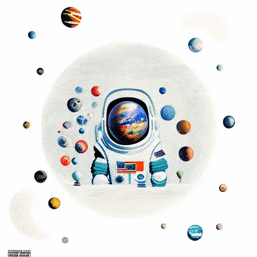 A Space Man Holding The Planets As If They Were Balloons