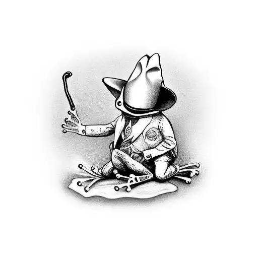 Frog Dressed As A Cowboy Smoking A Pipe