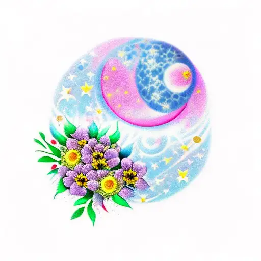 Flowers With Stars Moon And Sparkles