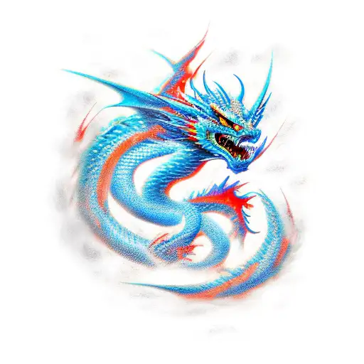 Brush Stroke Dragon With Blue Lightning