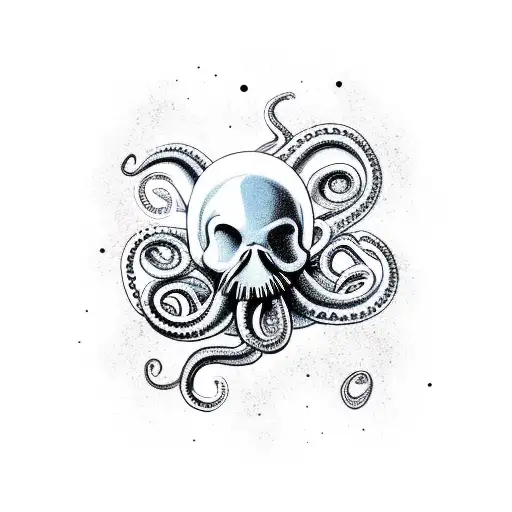 Octopus Holding A Skull With Its Tentacles In Galaxy Background