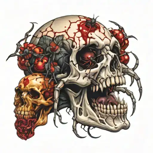 Tattoo Of A Spider Biting A Skull With Blood