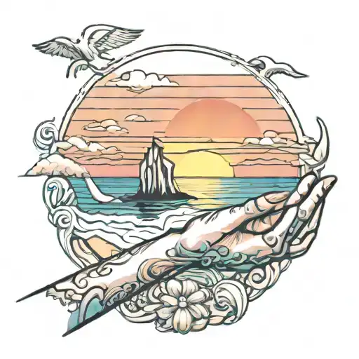 Feminine Hands Holding A Sunset At The Beach