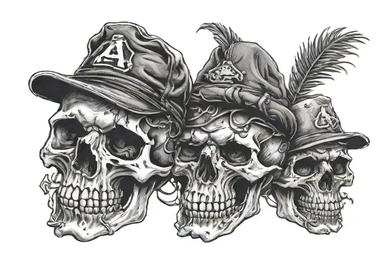Three Skulls With A Baseball Hat