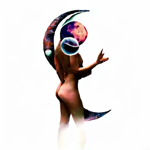 A Woman Sitting On A Crescent Moon