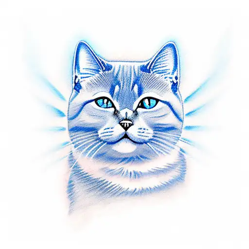 Create A Tattoo Design Using The British Shorthair Blue Point Cat Breed And Using Blue Eyes