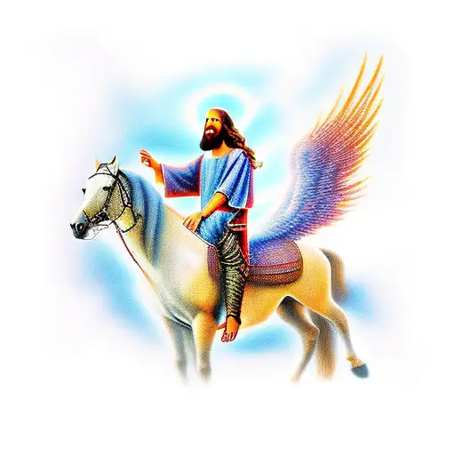 Jesus On A Horse With Angels