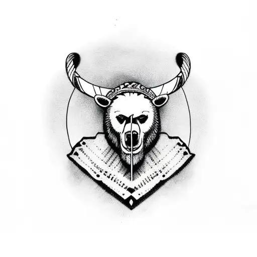 Viking Standing On Viking Boat And Wearing Bear Hat On His Head