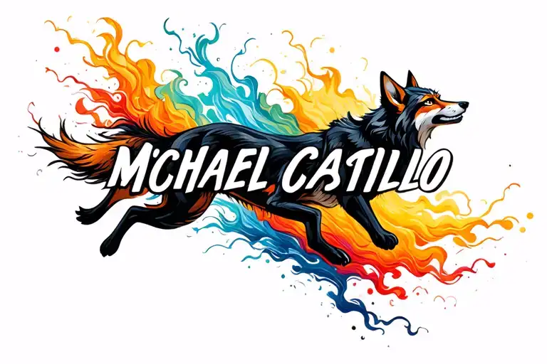 The Name Michael Castillo With A Black And Fox Jumping Through The Name