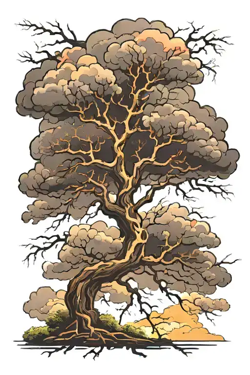 Storm Clouds Lightning Strike Tree