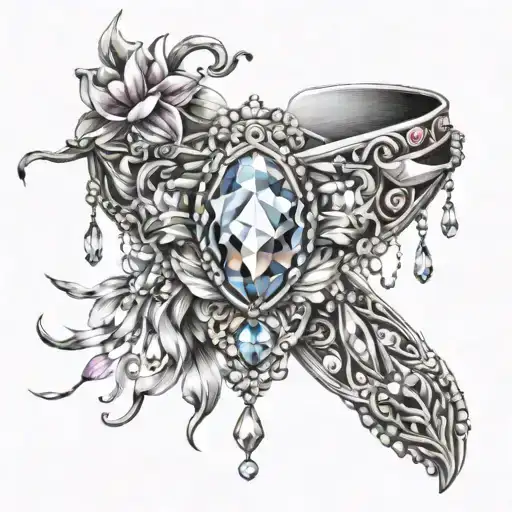 Ankle Bracelet With Crystals And Gems Tattoo Design