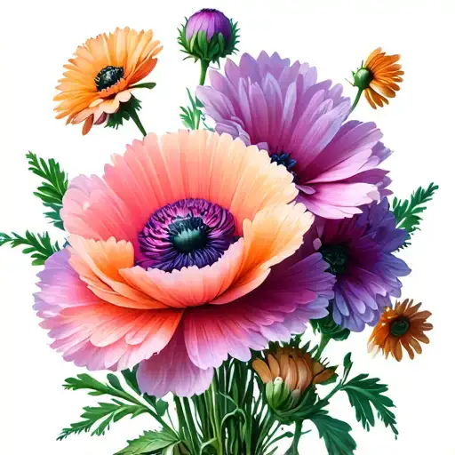 Daisy Poppy And Chrysanthemum Little Bouquet