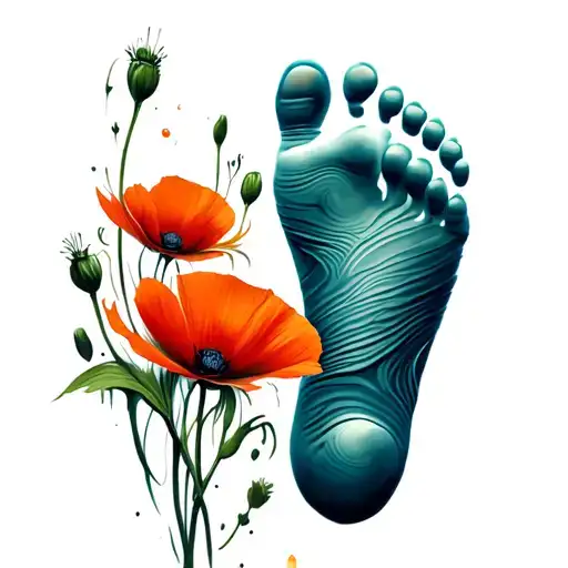 Baby Foot Prints And Poppy Flower