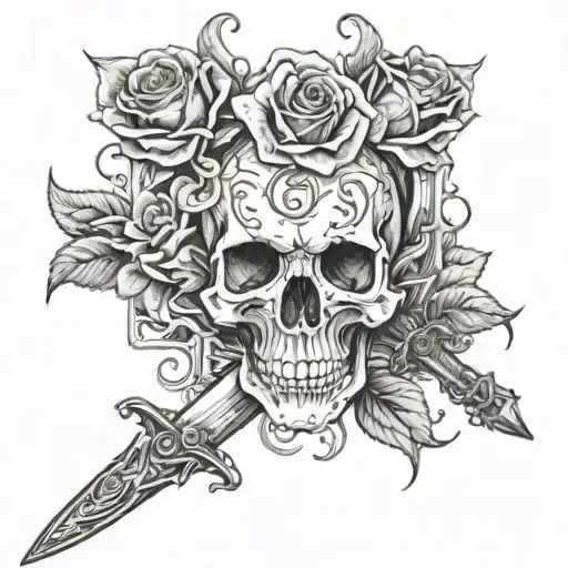 Skull Roses Sword Piercing